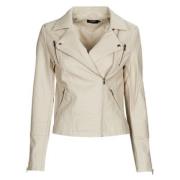 Beige Faux Læder Biker Jakke