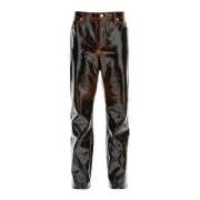 Coated Wool Blend Straight Cut Trousers