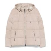 Beige Ruskind Puffer Jakke