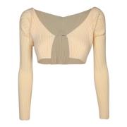 Gul Ribbet Viskose Cardigan Sweater