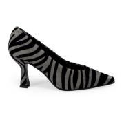 Zebra Print Ruskind Pumps Grå Hæl