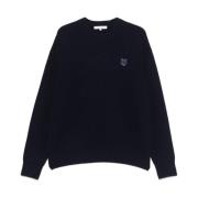 Blå Fox Head Uld Jumper Sweater