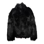 Sort Faux Fur Jakke med Lynlås