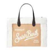 Beige Sherpa Tote Taske med Brune Accenter