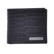 Wallet in black leather with crocodile print