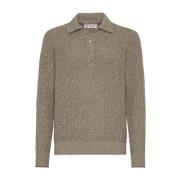 Beige Cashmere Blend Strikket Polo Sweater