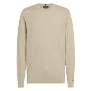 Klassisk Beige Basketweave Crew Neck Sweater