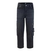 Sort Denim Jeans Dobbelt Lomme Scratch