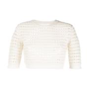 Hvid Uld Bomuld Nylon Sweater