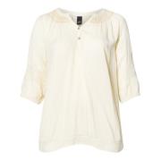 Elegant Creme Bluse med Draperet Front