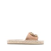 Beige Læder Espadrille Slide Muldyr