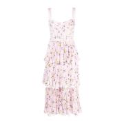 Elegant Blomsterprint Midi Kjole Pink