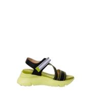 Sporty Sandal i Sort/Hvid Læder