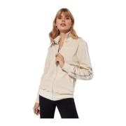 Beige Zip-Up Sweater med Hvidt Logo