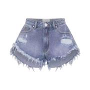 Denim Shorts med Frynset Kant