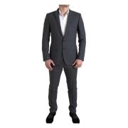 Elegant Gråt Ternet Slim Fit Jakkesæt