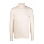 Hvid Ribstrikket Rullekrave Sweater