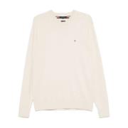 Beige Strikket Crew Neck Sweater