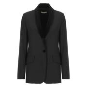 Sort Uld Blazer Velvet Krave