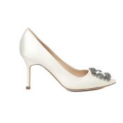 Hvide Satin Krystal Spænder Pumps