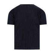 Marineblå Ribbet Crew Neck T-shirt