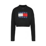 Sort V-hals sweater med flag broderi