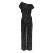 Sort Paillet Jumpsuit Med Åben Ryg