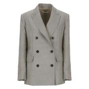 Beige uld dobbeltradet blazer