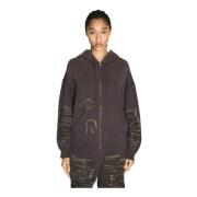 Hooded Zip-Up Sweatshirt med Distressed Look