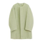 Mohair Mint Frakke med Ribbet Crewneck