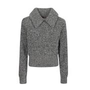 Sort uldblandings skjortekrave sweater