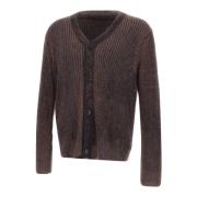 Mænds uld cardigan, aubergine, V-hals