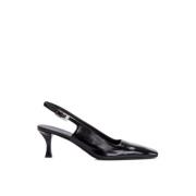 Sort læder Slingback Trap Pumps