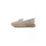 Suede Laser Cut Loafers - Beige