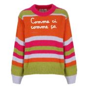 Multifarvet Uldblandings Rundhals Sweater