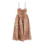 Animalier Linned Silke Midi Kjole