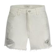 Hvid Denim Shorts med Distressed Effekt