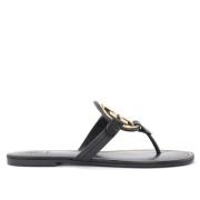 Sort læder Miller sandal med gyldent metallogo