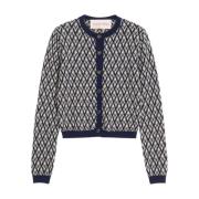 Blå V Jacquard Uld Cardigan