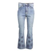 Blå Denim Jeans med Broderi