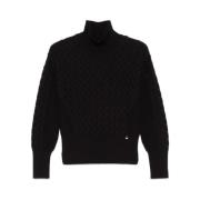 Sort Uldstrik Mock Neck Sweater