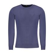 Blå Crew Neck Polyester Sweater Mænd