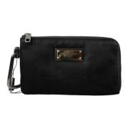 Sort Nylon Logo Plaque Nøglering Taske Clutch