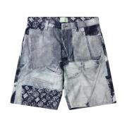 Blå Jacquard Patchwork Shorts