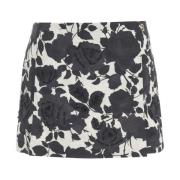 Sort Jacquard Blomstret Mini Skort