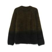 Khaki/Sort Strikket Crew Neck Sweater