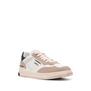 Beige Læder Sneakers med Broderede Detaljer