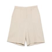 Beige Front Button Shorts