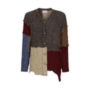 Multifarvet Patchwork Distressed Cardigan