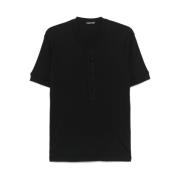 Sort Henley Neck T-shirt med Logo